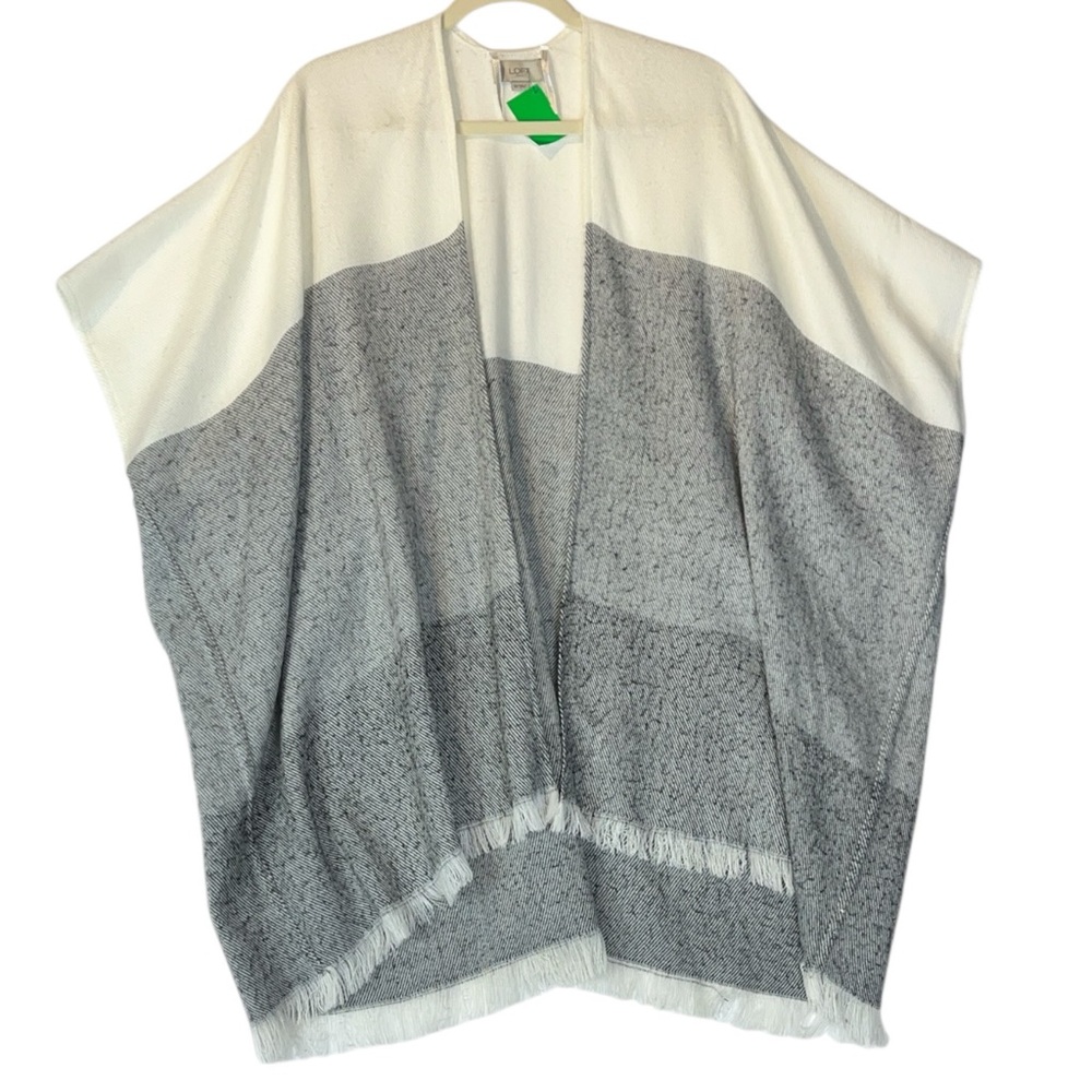 Loft fringed colorblock arm openings poncho One Size